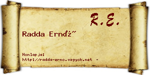 Radda Ernő névjegykártya